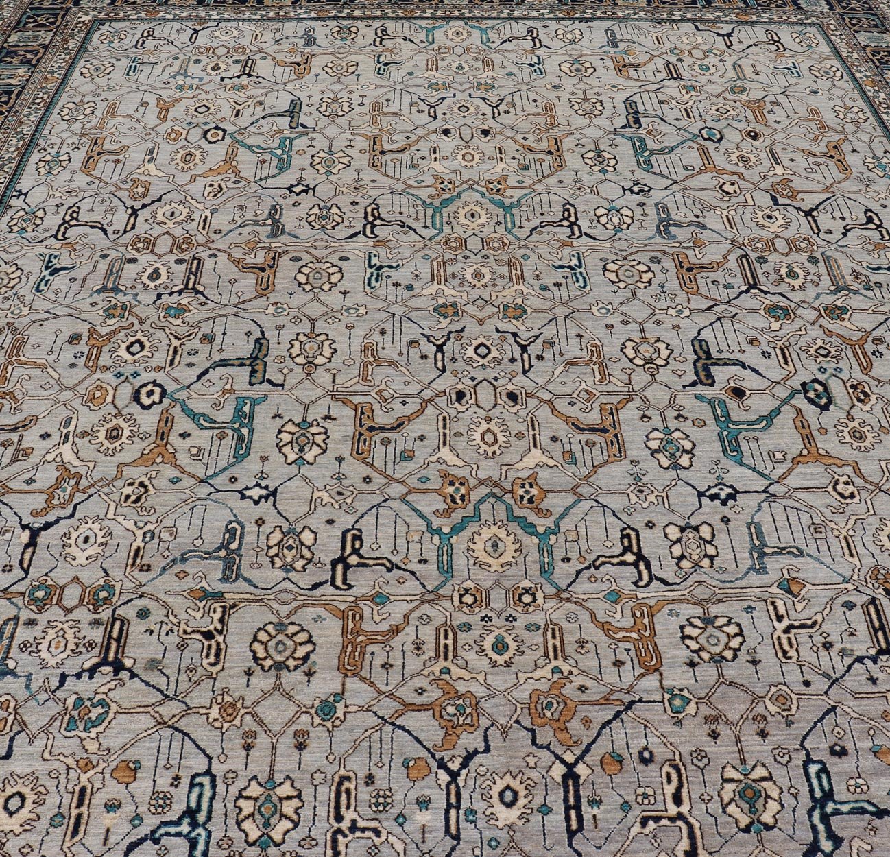 Finely Woven Large reproduction Bidjar rug in Gray, Blue, Teal and Light Orange Colors. Keivan Woven Arts/ rug /AWR - 8823, country of origin / type: Afghanistan/ Bidjar, circa Modern reproduction with very fine weave. Measures: 11'10 x 17'9 ... - Keivan Woven ArtsAWR - 8823 - 21299Rug
