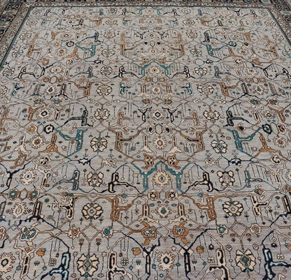 Finely Woven Large reproduction Bidjar rug in Gray, Blue, Teal and Light Orange Colors. Keivan Woven Arts/ rug /AWR - 8823, country of origin / type: Afghanistan/ Bidjar, circa Modern reproduction with very fine weave. Measures: 11'10 x 17'9 ... - Keivan Woven ArtsAWR - 8823 - 21299Rug