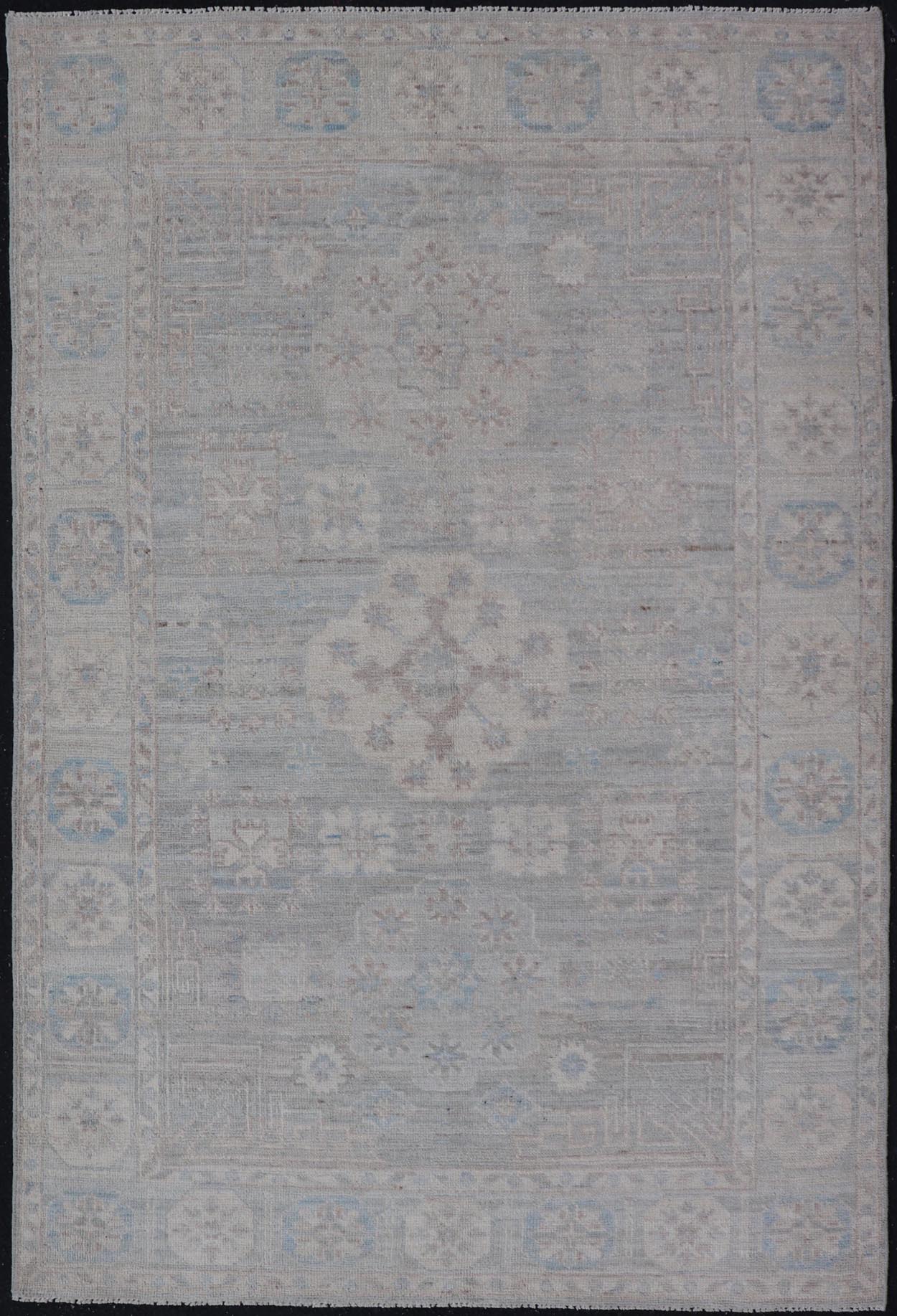Contemporary Khotan with Circular Medallions in Light Colors. Contemporary Khotan with Circular Medallions in Light Colors. Contemporary Small size Khotan with Circular Medallions in Light Colors. Country of Origin: Afghanistan; Type: K... - Keivan Woven ArtsAWR - 8973 - 21305Rug