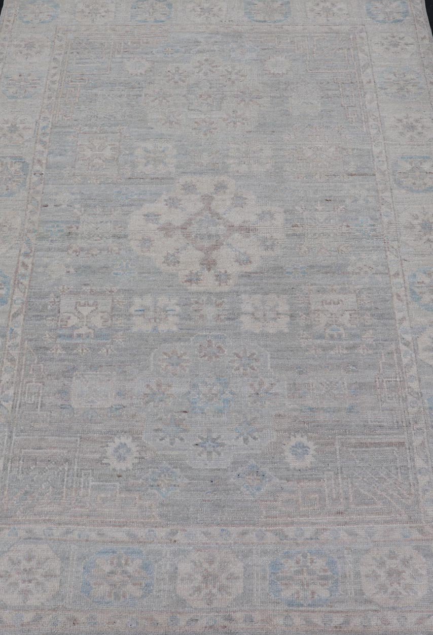 Contemporary Khotan with Circular Medallions in Light Colors. Contemporary Khotan with Circular Medallions in Light Colors. Contemporary Small size Khotan with Circular Medallions in Light Colors. Country of Origin: Afghanistan; Type: K... - Keivan Woven ArtsAWR - 8973 - 21305Rug