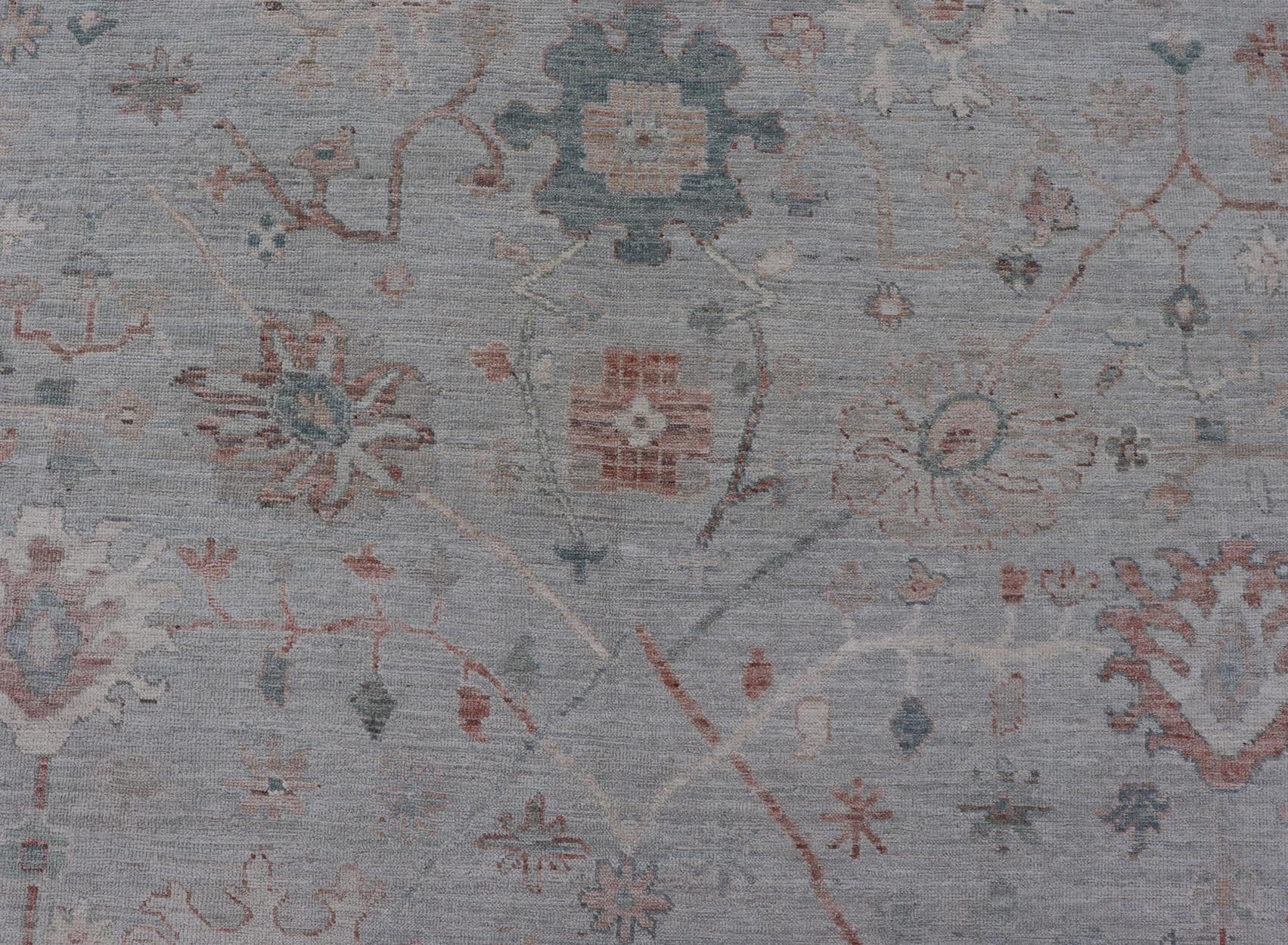 Modern Tribal Oushak with Muted Background in Wool With All - Over Design Modern Tribal Oushak with Muted Background in Wool With All - Over Design Keivan Woven Arts; rug AWR - 9008 Country of Origin: Afghanistan Type: Oushak Design: All - Over, Floral,... - Keivan Woven ArtsAWR - 9008 - 21317Rug