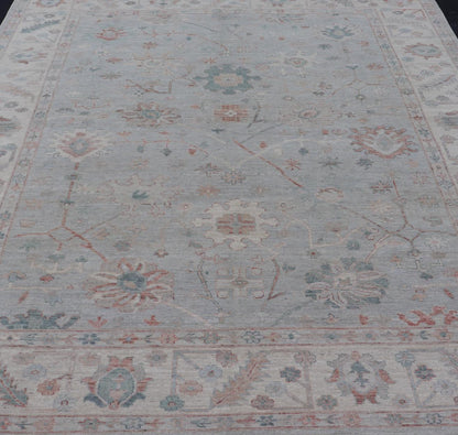 Modern Tribal Oushak with Muted Background in Wool With All - Over Design Modern Tribal Oushak with Muted Background in Wool With All - Over Design Keivan Woven Arts; rug AWR - 9008 Country of Origin: Afghanistan Type: Oushak Design: All - Over, Floral,... - Keivan Woven ArtsAWR - 9008 - 21317Rug