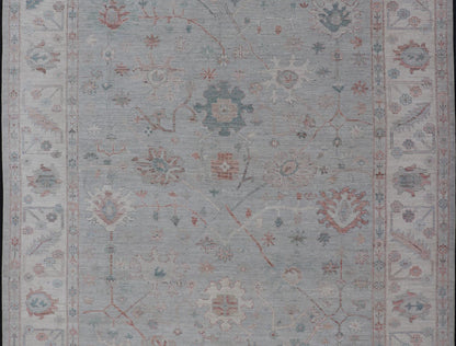 Modern Tribal Oushak with Muted Background in Wool With All - Over Design Modern Tribal Oushak with Muted Background in Wool With All - Over Design Keivan Woven Arts; rug AWR - 9008 Country of Origin: Afghanistan Type: Oushak Design: All - Over, Floral,... - Keivan Woven ArtsAWR - 9008 - 21317Rug