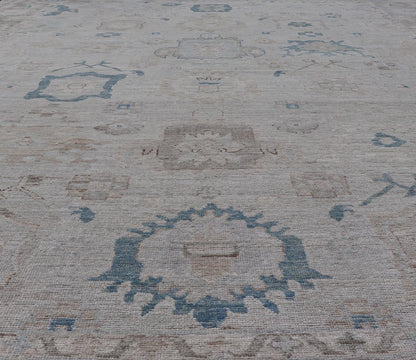Modern Tribal Oushak with Light Taupe Colored Border and Off White Background Modern Tribaloushak with light taupe colored border and off white background Country of Origin: Afghanistan; Type: Oushak; Design: Medallion, Tribal Medallion, All - Over; Keiv... - Keivan Woven ArtsAWR - 9045 - 21325Rug