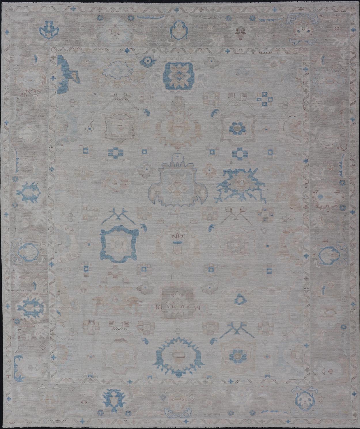Modern Tribal Oushak with Light Taupe Colored Border and Off White Background Modern Tribaloushak with light taupe colored border and off white background Country of Origin: Afghanistan; Type: Oushak; Design: Medallion, Tribal Medallion, All - Over; Keiv... - Keivan Woven ArtsAWR - 9045 - 21325Rug