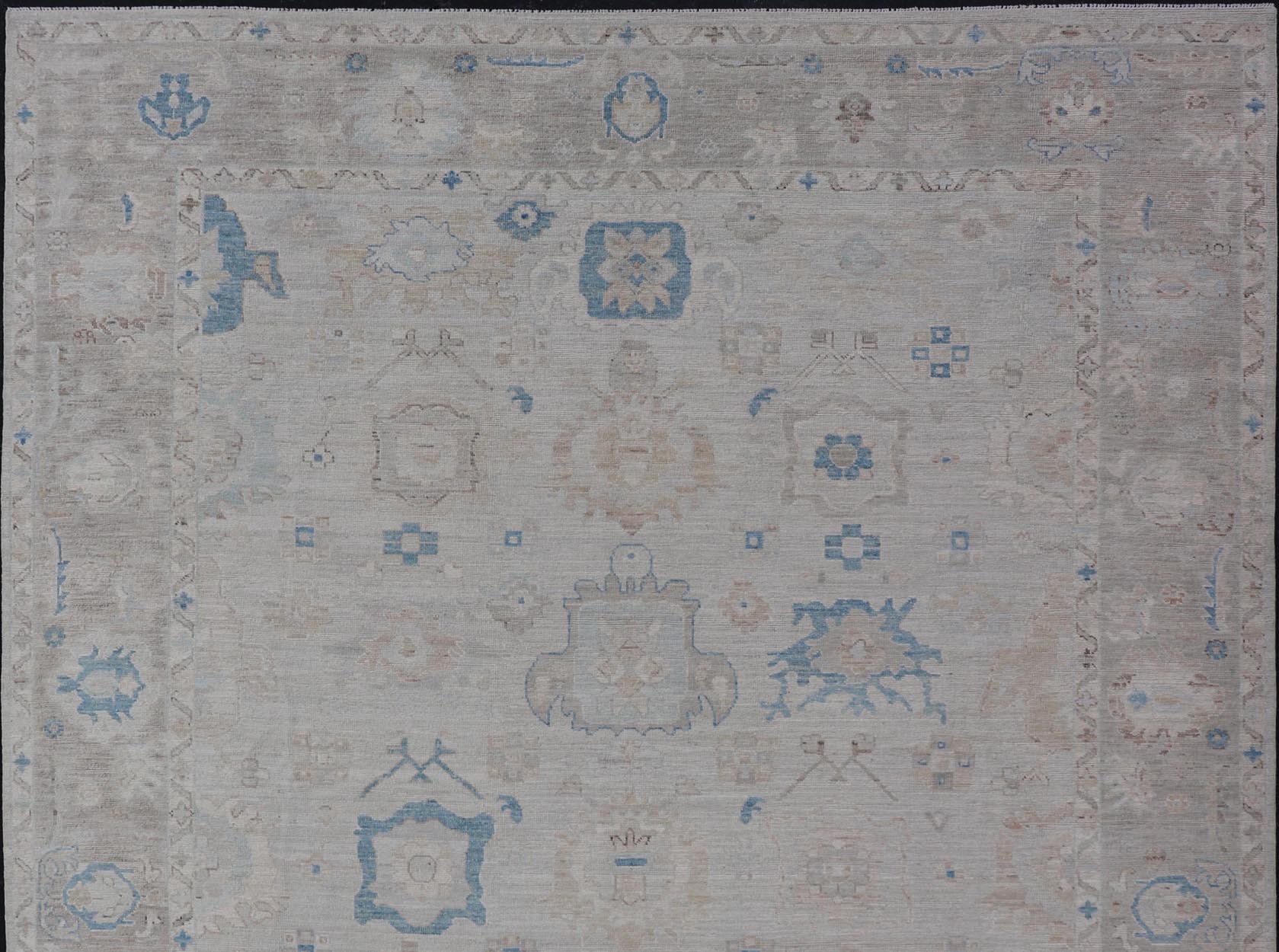 Modern Tribal Oushak with Light Taupe Colored Border and Off White Background Modern Tribaloushak with light taupe colored border and off white background Country of Origin: Afghanistan; Type: Oushak; Design: Medallion, Tribal Medallion, All - Over; Keiv... - Keivan Woven ArtsAWR - 9045 - 21325Rug