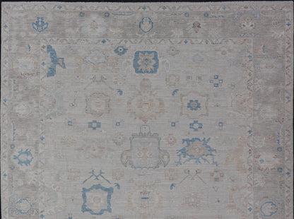Modern Tribal Oushak with Light Taupe Colored Border and Off White Background Modern Tribaloushak with light taupe colored border and off white background Country of Origin: Afghanistan; Type: Oushak; Design: Medallion, Tribal Medallion, All - Over; Keiv... - Keivan Woven ArtsAWR - 9045 - 21325Rug