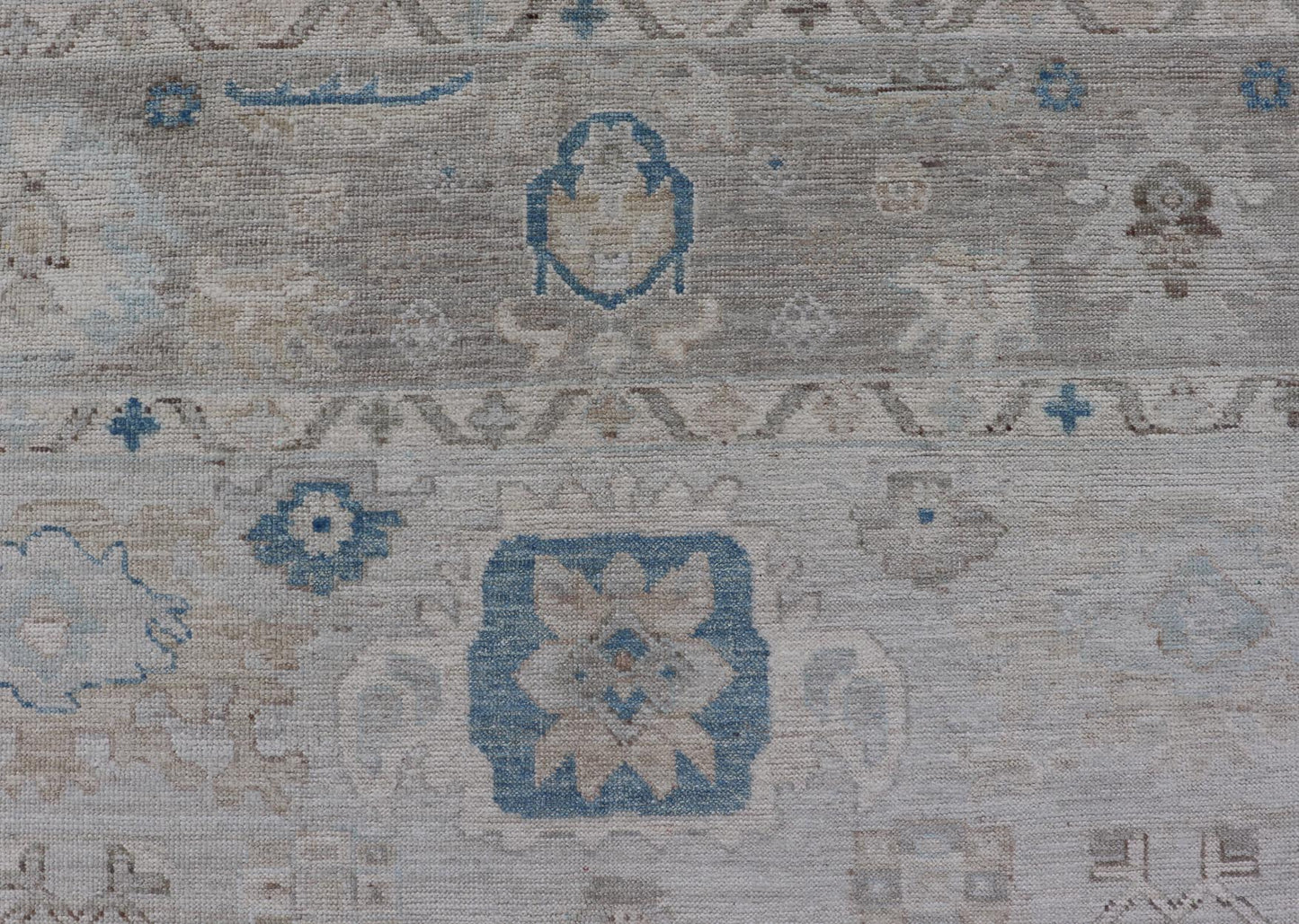 Modern Tribal Oushak with Light Taupe Colored Border and Off White Background Modern Tribaloushak with light taupe colored border and off white background Country of Origin: Afghanistan; Type: Oushak; Design: Medallion, Tribal Medallion, All - Over; Keiv... - Keivan Woven ArtsAWR - 9045 - 21325Rug
