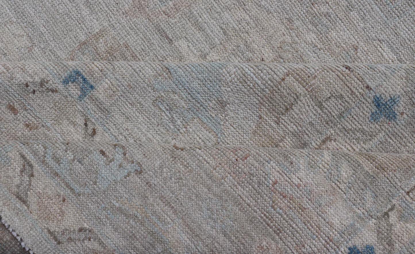 Modern Tribal Oushak with Light Taupe Colored Border and Off White Background Modern Tribaloushak with light taupe colored border and off white background Country of Origin: Afghanistan; Type: Oushak; Design: Medallion, Tribal Medallion, All - Over; Keiv... - Keivan Woven ArtsAWR - 9045 - 21325Rug