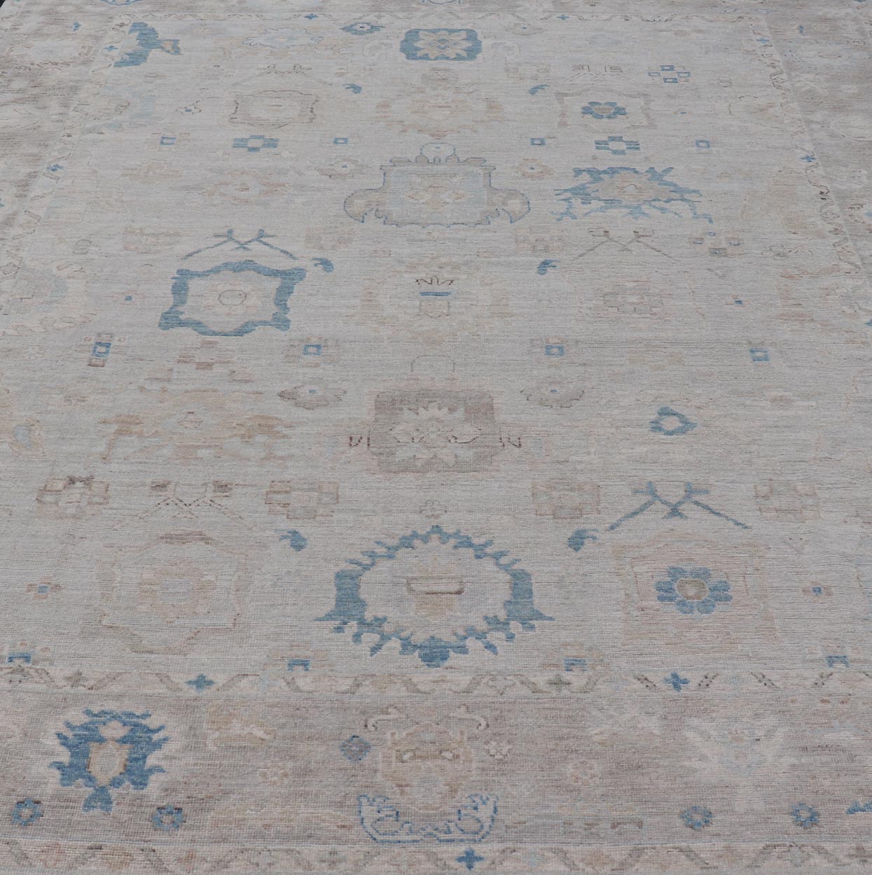 Modern Tribal Oushak with Light Taupe Colored Border and Off White Background Modern Tribaloushak with light taupe colored border and off white background Country of Origin: Afghanistan; Type: Oushak; Design: Medallion, Tribal Medallion, All - Over; Keiv... - Keivan Woven ArtsAWR - 9045 - 21325Rug