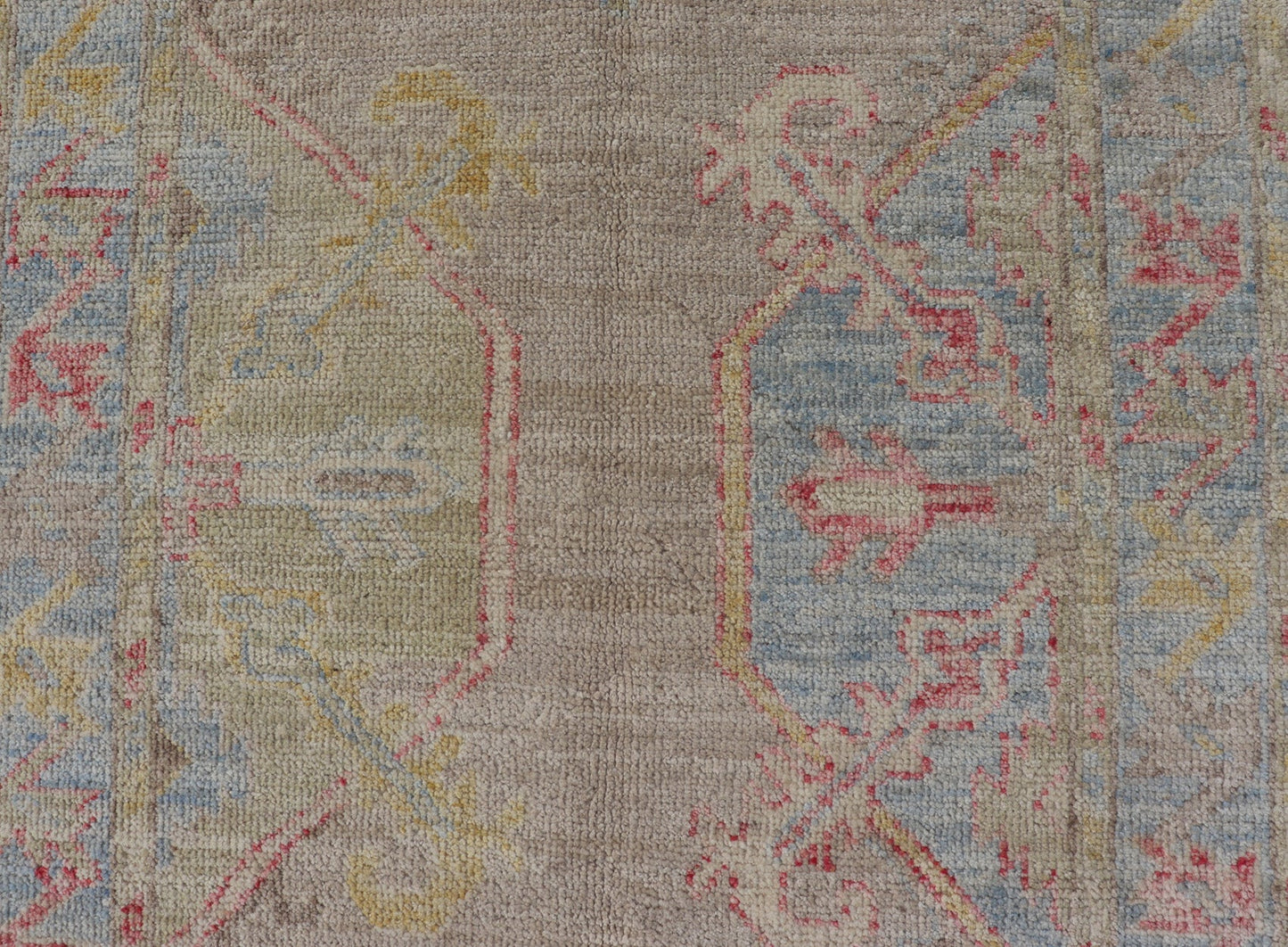 Hand - Knotted Oushak Runner With Medallion Design on a Tan Field With Red & Blue. Keivan Woven Arts; rug AWR - AR118 Country of Origin: Afghanistan Type: Oushak Design: Medallion, Motif, Floral Motif This modern piece holds large medallions in the ... - Keivan Woven ArtsAWR - AR118 - 17178Rug
