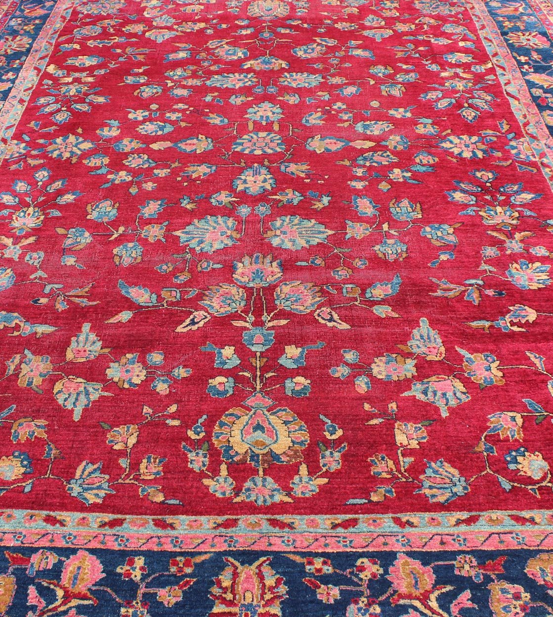 All - Over Floral Design Antique Indian Rug in Red and Blue Tones. All - over floral design antique Indian Amritsar rug in red and blue tones, Keivan Woven Arts / rug B - 0103, country of origin / type: Indian / Sarouk, circa 1910. Measures: 8'... - Keivan Woven ArtsB - 0103 - 615Rug