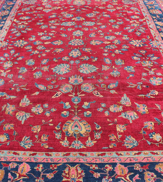 All - Over Floral Design Antique Indian Rug in Red and Blue Tones. All - over floral design antique Indian Amritsar rug in red and blue tones, Keivan Woven Arts / rug B - 0103, country of origin / type: Indian / Sarouk, circa 1910. Measures: 8'... - Keivan Woven ArtsB - 0103 - 615Rug