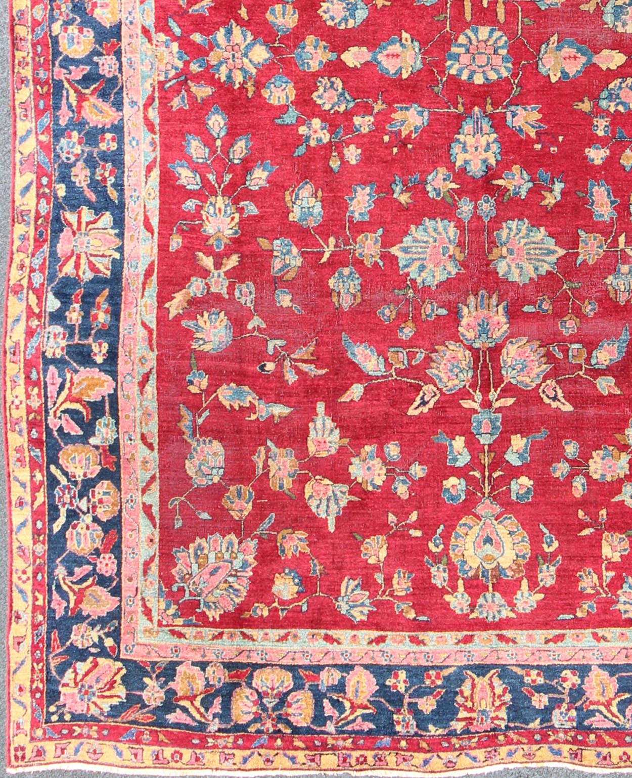 All - Over Floral Design Antique Indian Rug in Red and Blue Tones. All - over floral design antique Indian Amritsar rug in red and blue tones, Keivan Woven Arts / rug B - 0103, country of origin / type: Indian / Sarouk, circa 1910. Measures: 8'... - Keivan Woven ArtsB - 0103 - 615Rug