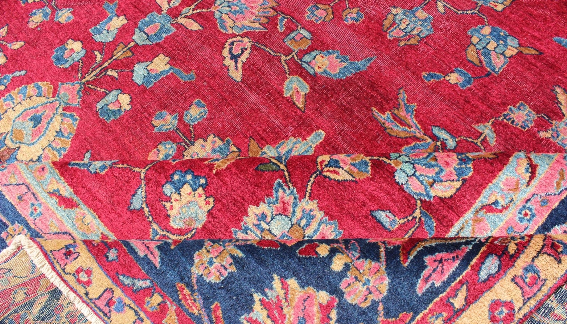 All - Over Floral Design Antique Indian Rug in Red and Blue Tones. All - over floral design antique Indian Amritsar rug in red and blue tones, Keivan Woven Arts / rug B - 0103, country of origin / type: Indian / Sarouk, circa 1910. Measures: 8'... - Keivan Woven ArtsB - 0103 - 615Rug