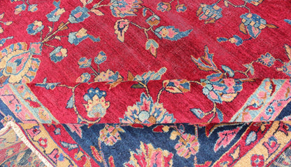 All - Over Floral Design Antique Indian Rug in Red and Blue Tones. All - over floral design antique Indian Amritsar rug in red and blue tones, Keivan Woven Arts / rug B - 0103, country of origin / type: Indian / Sarouk, circa 1910. Measures: 8'... - Keivan Woven ArtsB - 0103 - 615Rug