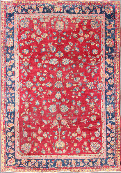 All - Over Floral Design Antique Indian Rug in Red and Blue Tones. All - over floral design antique Indian Amritsar rug in red and blue tones, Keivan Woven Arts / rug B - 0103, country of origin / type: Indian / Sarouk, circa 1910. Measures: 8'... - Keivan Woven ArtsB - 0103 - 615Rug