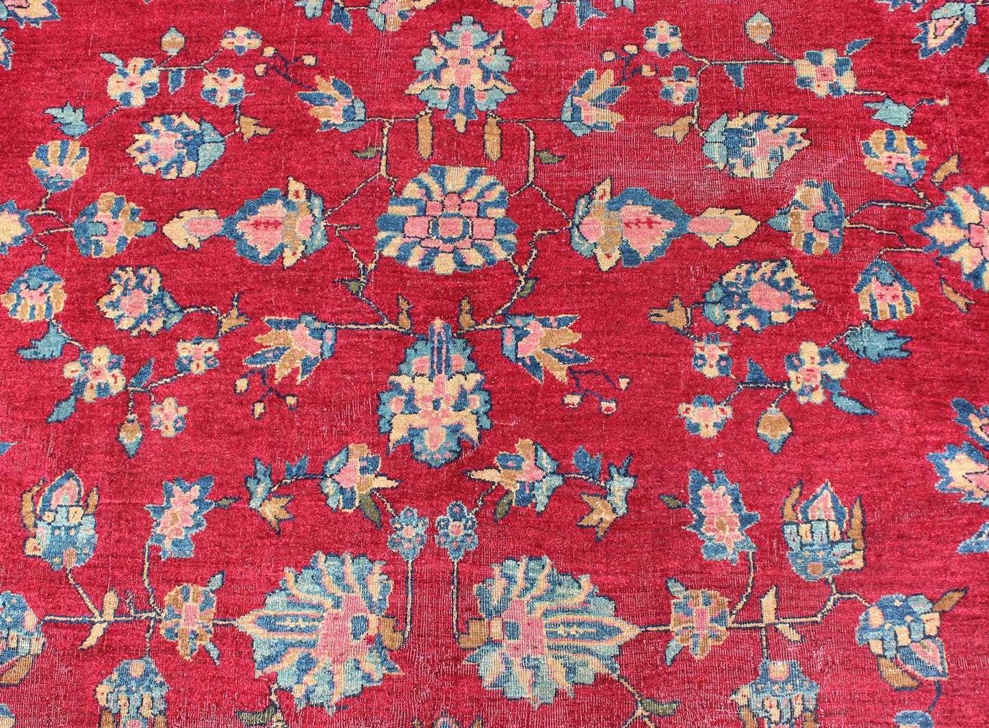 All - Over Floral Design Antique Indian Rug in Red and Blue Tones. All - over floral design antique Indian Amritsar rug in red and blue tones, Keivan Woven Arts / rug B - 0103, country of origin / type: Indian / Sarouk, circa 1910. Measures: 8'... - Keivan Woven ArtsB - 0103 - 615Rug
