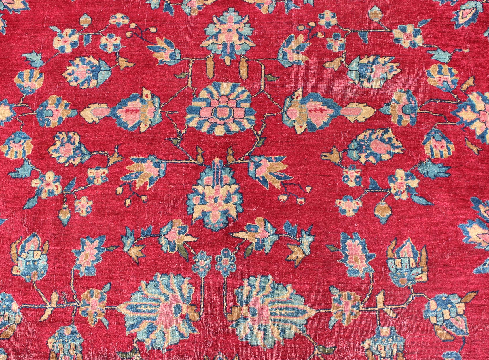 All - Over Floral Design Antique Indian Rug in Red and Blue Tones. All - over floral design antique Indian Amritsar rug in red and blue tones, Keivan Woven Arts / rug B - 0103, country of origin / type: Indian / Sarouk, circa 1910. Measures: 8'... - Keivan Woven ArtsB - 0103 - 615Rug