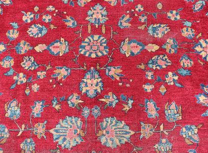 All - Over Floral Design Antique Indian Rug in Red and Blue Tones. All - over floral design antique Indian Amritsar rug in red and blue tones, Keivan Woven Arts / rug B - 0103, country of origin / type: Indian / Sarouk, circa 1910. Measures: 8'... - Keivan Woven ArtsB - 0103 - 615Rug