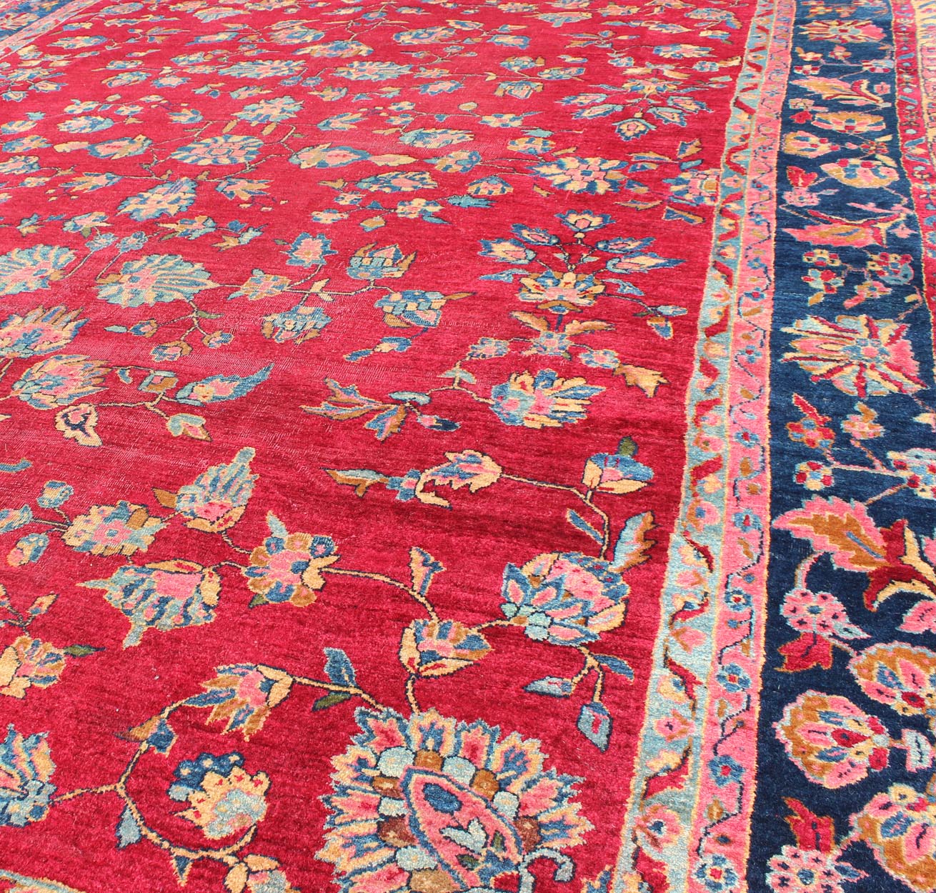All - Over Floral Design Antique Indian Rug in Red and Blue Tones. All - over floral design antique Indian Amritsar rug in red and blue tones, Keivan Woven Arts / rug B - 0103, country of origin / type: Indian / Sarouk, circa 1910. Measures: 8'... - Keivan Woven ArtsB - 0103 - 615Rug