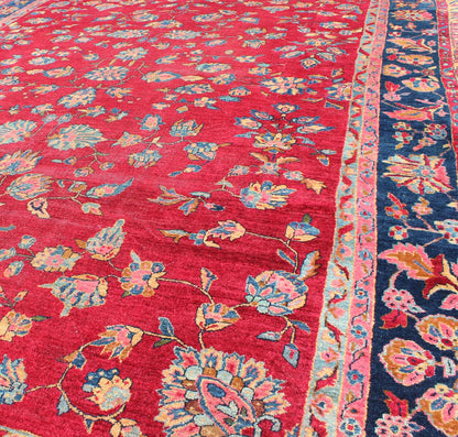 All - Over Floral Design Antique Indian Rug in Red and Blue Tones. All - over floral design antique Indian Amritsar rug in red and blue tones, Keivan Woven Arts / rug B - 0103, country of origin / type: Indian / Sarouk, circa 1910. Measures: 8'... - Keivan Woven ArtsB - 0103 - 615Rug