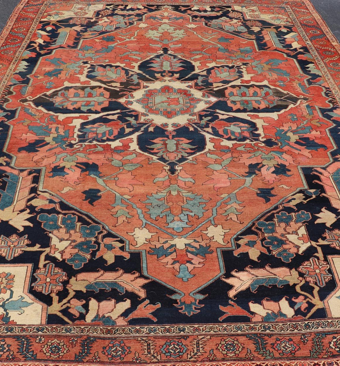very Finely Woven Antique Persian Serapi Rug with Bold Geometric Medallion Design. Keivan Woven Arts/ rug / B - 0109. Iran/ Serapi Late 19th Century. Antique Persian Serapi rug. Fine decorative antique Serapi. Measures: 10'1 x 14'1 The term... - Keivan Woven ArtsB - 0109 - 445Rug