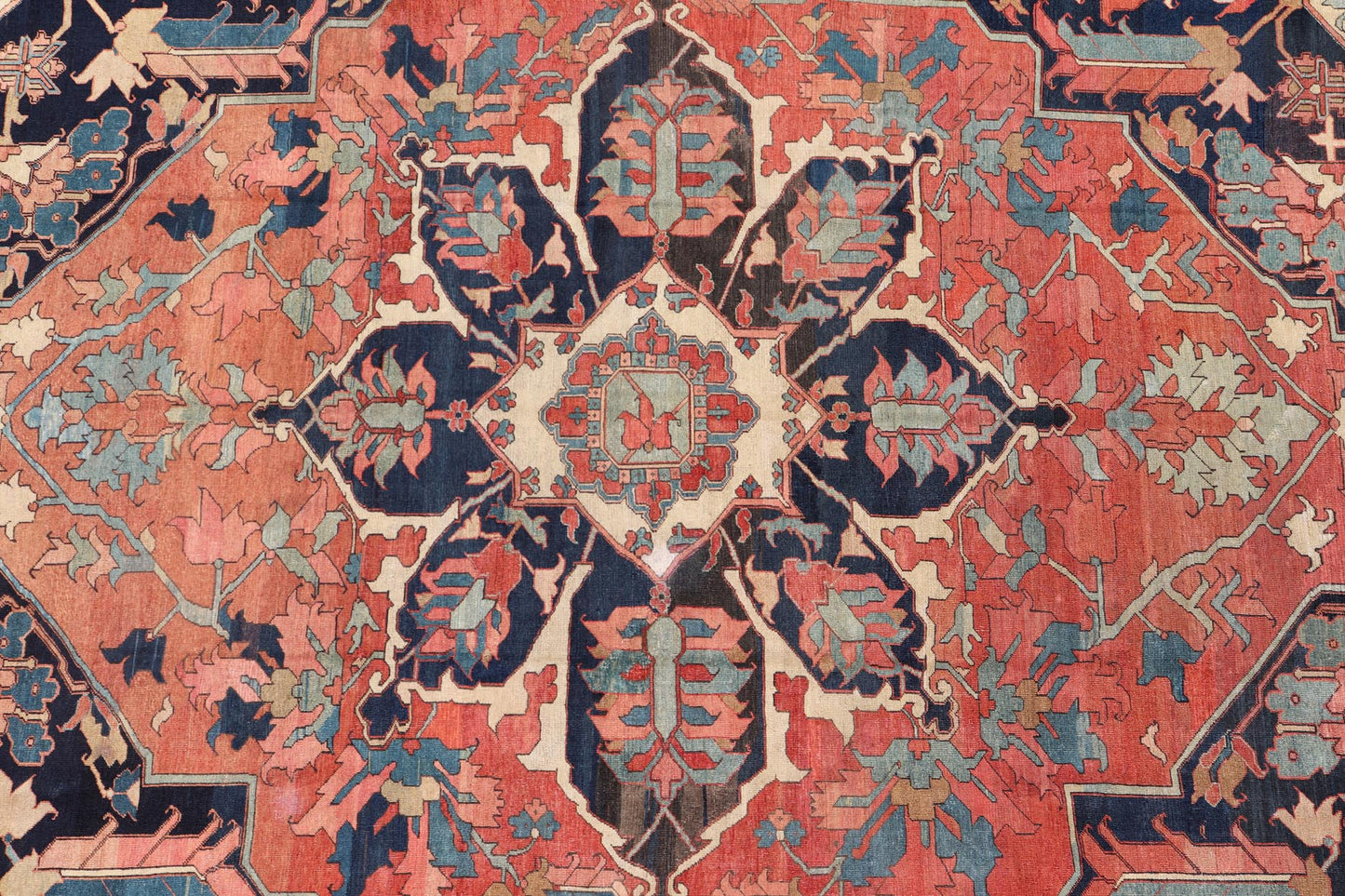 very Finely Woven Antique Persian Serapi Rug with Bold Geometric Medallion Design. Keivan Woven Arts/ rug / B - 0109. Iran/ Serapi Late 19th Century. Antique Persian Serapi rug. Fine decorative antique Serapi. Measures: 10'1 x 14'1 The term... - Keivan Woven ArtsB - 0109 - 445Rug