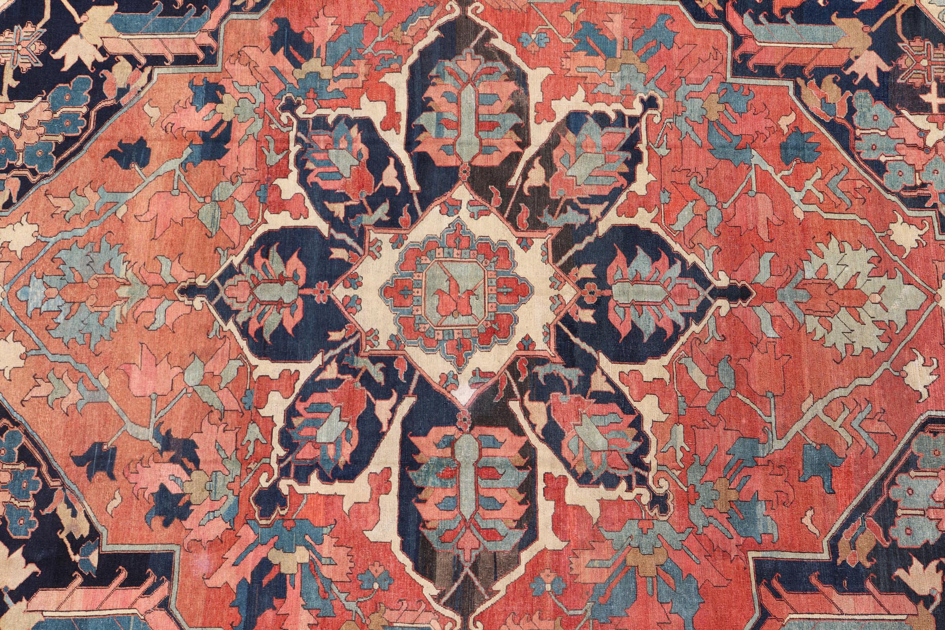 very Finely Woven Antique Persian Serapi Rug with Bold Geometric Medallion Design. Keivan Woven Arts/ rug / B - 0109. Iran/ Serapi Late 19th Century. Antique Persian Serapi rug. Fine decorative antique Serapi. Measures: 10'1 x 14'1 The term... - Keivan Woven ArtsB - 0109 - 445Rug