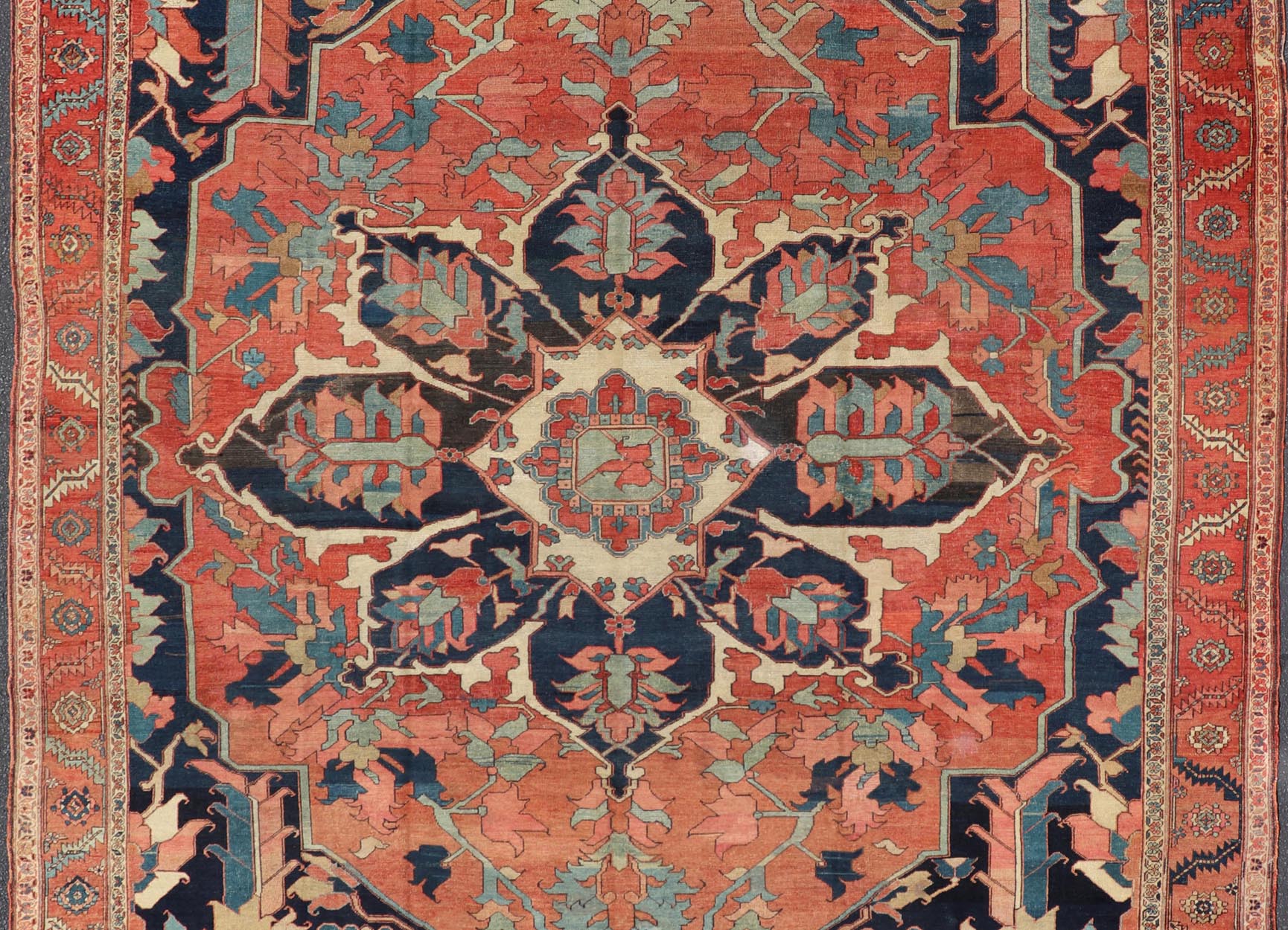 very Finely Woven Antique Persian Serapi Rug with Bold Geometric Medallion Design. Keivan Woven Arts/ rug / B - 0109. Iran/ Serapi Late 19th Century. Antique Persian Serapi rug. Fine decorative antique Serapi. Measures: 10'1 x 14'1 The term... - Keivan Woven ArtsB - 0109 - 445Rug