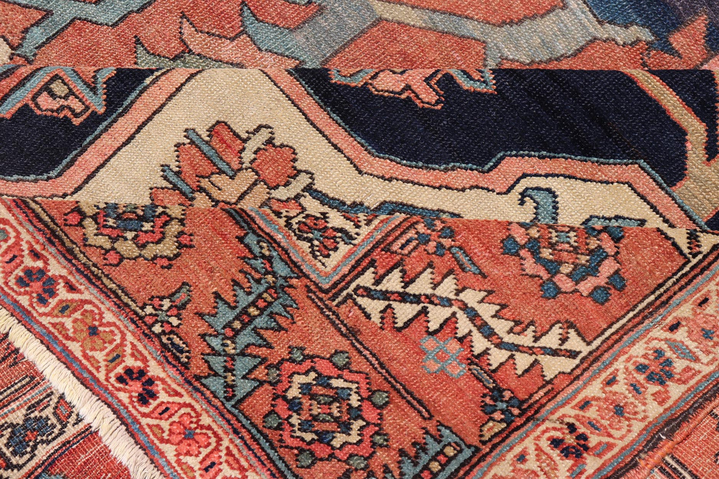 very Finely Woven Antique Persian Serapi Rug with Bold Geometric Medallion Design. Keivan Woven Arts/ rug / B - 0109. Iran/ Serapi Late 19th Century. Antique Persian Serapi rug. Fine decorative antique Serapi. Measures: 10'1 x 14'1 The term... - Keivan Woven ArtsB - 0109 - 445Rug