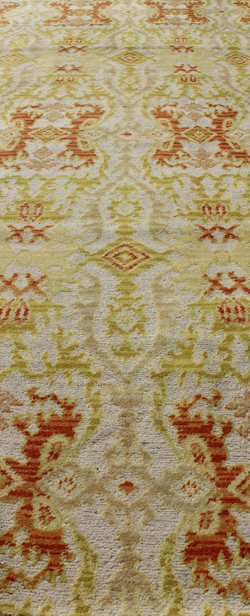 Green, Yellow, Orange Antique Spanish Runner Fragment of a Larger Antique Rug. Green, yellow, orange antique Spanish runner feat. in Atlanta homes and lifestyles, rug B - 0304 - B, country of origin / type: Spain / Spanish, circa 1920 Measur... - Keivan Woven ArtsB - 0304 - A - 1496Rug
