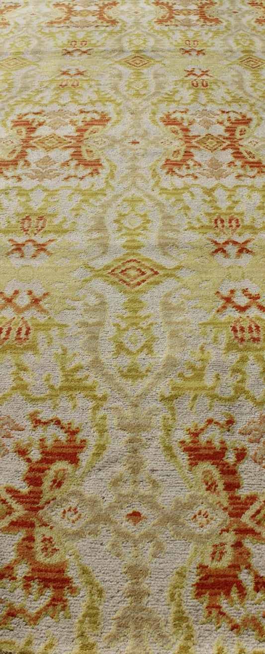Green, Yellow, Orange Antique Spanish Runner Fragment of a Larger Antique Rug. Green, yellow, orange antique Spanish runner feat. in Atlanta homes and lifestyles, rug B - 0304 - B, country of origin / type: Spain / Spanish, circa 1920 Measur... - Keivan Woven ArtsB - 0304 - A - 1496Rug