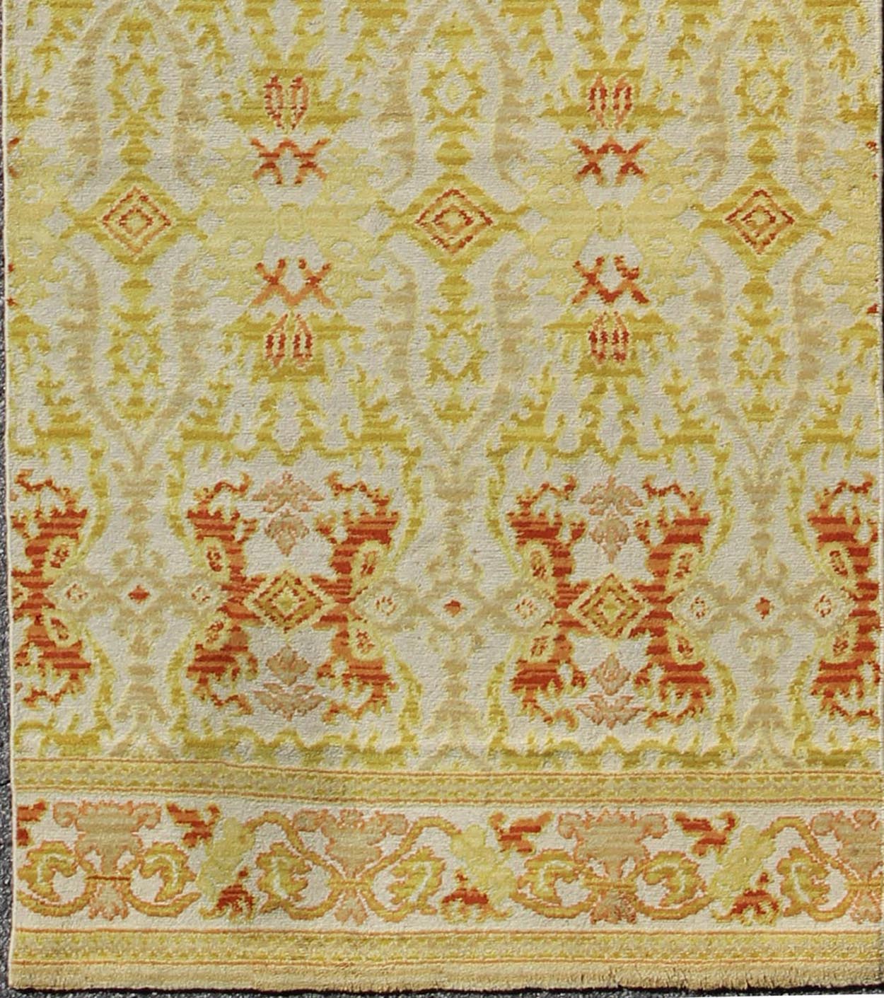 Green, Yellow, Orange Antique Spanish Runner Fragment of a Larger Antique Rug. Green, yellow, orange antique Spanish runner feat. in Atlanta homes and lifestyles, rug B - 0304 - B, country of origin / type: Spain / Spanish, circa 1920 Measur... - Keivan Woven ArtsB - 0304 - A - 1496Rug