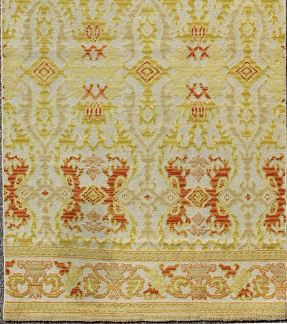 Green, Yellow, Orange Antique Spanish Runner Fragment of a Larger Antique Rug. Green, yellow, orange antique Spanish runner feat. in Atlanta homes and lifestyles, rug B - 0304 - B, country of origin / type: Spain / Spanish, circa 1920 Measur... - Keivan Woven ArtsB - 0304 - A - 1496Rug