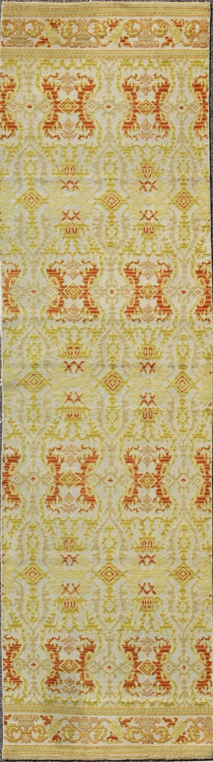 Green, Yellow, Orange Antique Spanish Runner Fragment of a Larger Antique Rug. Green, yellow, orange antique Spanish runner feat. in Atlanta homes and lifestyles, rug B - 0304 - B, country of origin / type: Spain / Spanish, circa 1920 Measur... - Keivan Woven ArtsB - 0304 - A - 1496Rug