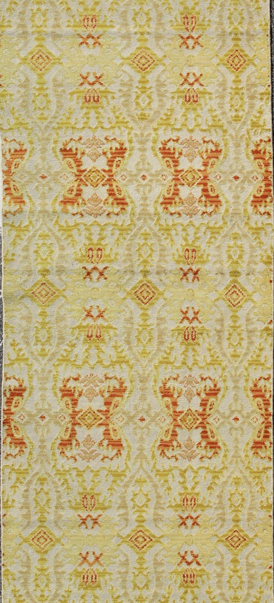 Green, Yellow, Orange Antique Spanish Runner Fragment of a Larger Antique Rug. Green, yellow, orange antique Spanish runner feat. in Atlanta homes and lifestyles, rug B - 0304 - B, country of origin / type: Spain / Spanish, circa 1920 Measur... - Keivan Woven ArtsB - 0304 - A - 1496Rug