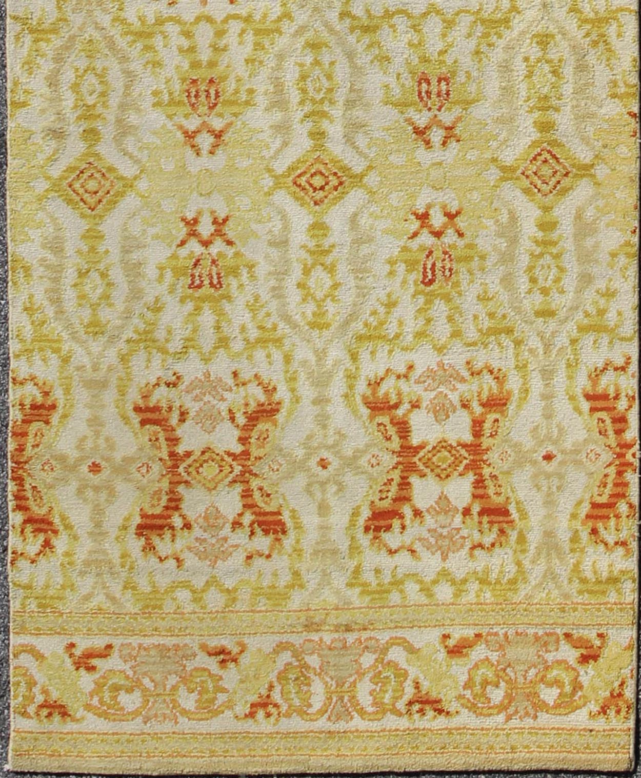 Green, Yellow, Orange Antique Spanish Runner Fragment of a Larger Antique Rug. Green, yellow, orange antique Spanish runner feat. in Atlanta homes and lifestyles, rug B - 0304 - B, country of origin / type: Spain / Spanish, circa 1920 Measur... - Keivan Woven ArtsB - 0304 - B - 1500Rug