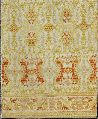 Green, Yellow, Orange Antique Spanish Runner Fragment of a Larger Antique Rug. Green, yellow, orange antique Spanish runner feat. in Atlanta homes and lifestyles, rug B - 0304 - B, country of origin / type: Spain / Spanish, circa 1920 Measur... - Keivan Woven ArtsB - 0304 - B - 1500Rug