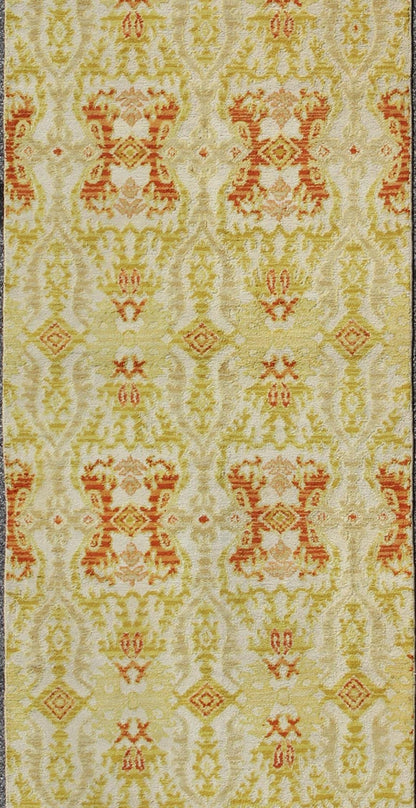 Green, Yellow, Orange Antique Spanish Runner Fragment of a Larger Antique Rug. Green, yellow, orange antique Spanish runner feat. in Atlanta homes and lifestyles, rug B - 0304 - B, country of origin / type: Spain / Spanish, circa 1920 Measur... - Keivan Woven ArtsB - 0304 - B - 1500Rug