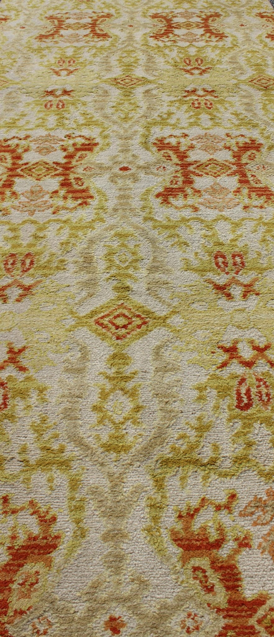 Green, Yellow, Orange Antique Spanish Runner Fragment of a Larger Antique Rug. Green, yellow, orange antique Spanish runner feat. in Atlanta homes and lifestyles, rug B - 0304 - B, country of origin / type: Spain / Spanish, circa 1920 Measur... - Keivan Woven ArtsB - 0304 - B - 1500Rug