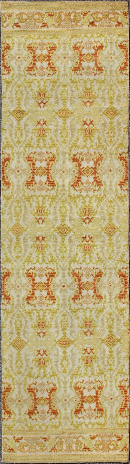 Green, Yellow, Orange Antique Spanish Runner Fragment of a Larger Antique Rug. Green, yellow, orange antique Spanish runner feat. in Atlanta homes and lifestyles, rug B - 0304 - B, country of origin / type: Spain / Spanish, circa 1920 Measur... - Keivan Woven ArtsB - 0304 - B - 1500Rug