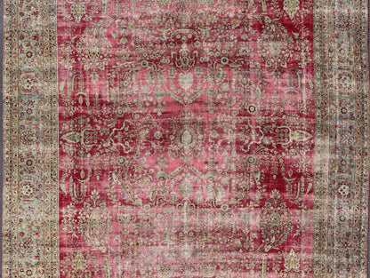 Distressed Antique Persian Lavar Kerman Rug in All - Over Intricate Floral Design. Keivan Woven Arts / rug B - 0404, country of origin / type: Iran / Kerman , circa 1900. Measures: 12'9 x 17'2 This magnificent antique Kerman carpet from 1900 is an ... - Keivan Woven ArtsB - 0404 - 163
