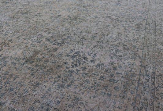 Very Large Antique Amritsar Rug with Flower & Leaf Design in Blush, Blue, Brown. Mansion sized antique Amritsar rug in blush, light blue, light brown, medium blue, gray and ivory. rug/B - 0410 Measures: 15'2 x 23' This fabulous palac... - Keivan Woven ArtsB - 0410 - 317Rug