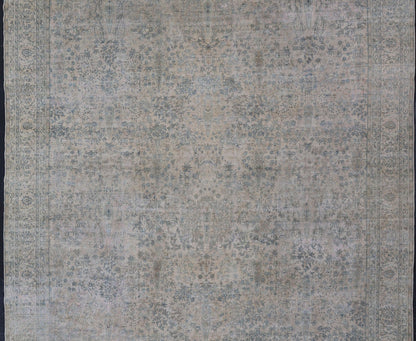 Very Large Antique Amritsar Rug with Flower & Leaf Design in Blush, Blue, Brown. Mansion sized antique Amritsar rug in blush, light blue, light brown, medium blue, gray and ivory. rug/B - 0410 Measures: 15'2 x 23' This fabulous palac... - Keivan Woven ArtsB - 0410 - 317Rug