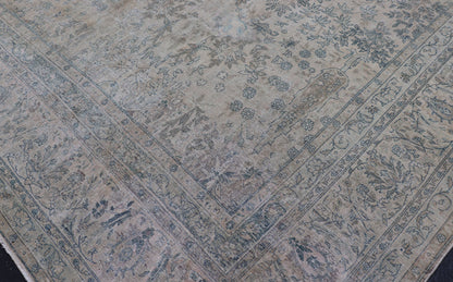 Very Large Antique Amritsar Rug with Flower & Leaf Design in Blush, Blue, Brown. Mansion sized antique Amritsar rug in blush, light blue, light brown, medium blue, gray and ivory. rug/B - 0410 Measures: 15'2 x 23' This fabulous palac... - Keivan Woven ArtsB - 0410 - 317Rug