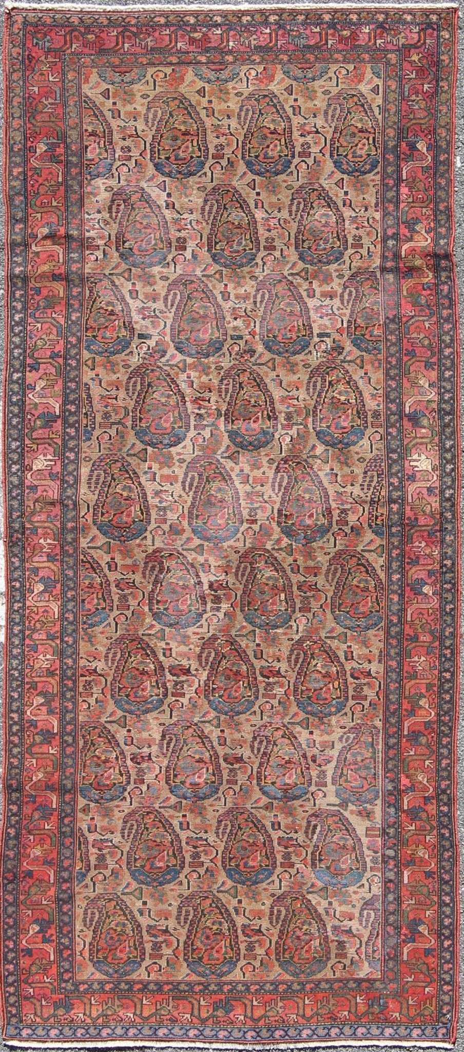 Late 19th - Century Antique Persian Paisley Seneh Malayer Rug with Large Paisley Field Measures: 4'0 x 9'2 The richly intricate design of this handwoven, antique Seneh Malayer rug distinguishes it from all others of its kind. The iconic al... - Keivan Woven ArtsB - 0504 - 173