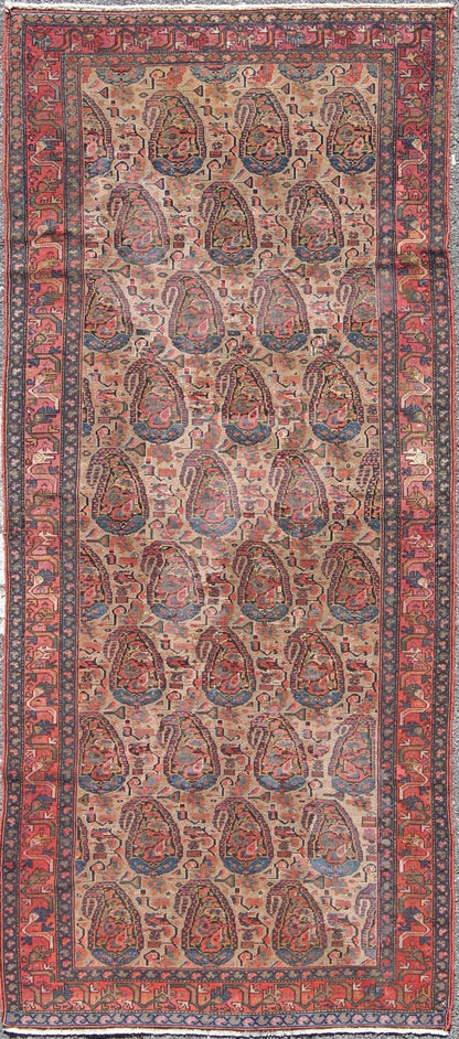Late 19th - Century Antique Persian Paisley Seneh Malayer Rug with Large Paisley Field Measures: 4'0 x 9'2 The richly intricate design of this handwoven, antique Seneh Malayer rug distinguishes it from all others of its kind. The iconic al... - Keivan Woven ArtsB - 0504 - 173