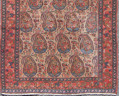 Late 19th - Century Antique Persian Paisley Seneh Malayer Rug with Large Paisley Field Measures: 4'0 x 9'2 The richly intricate design of this handwoven, antique Seneh Malayer rug distinguishes it from all others of its kind. The iconic al... - Keivan Woven ArtsB - 0504 - 173