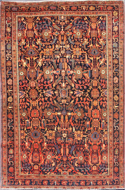 19th Century Fine Antique Persian Faraghan Antique All - Over Design in Navy Background with Multi Jewel Tones Late 19th Century Antique Feraghan Sarouk in Navy background and Multi Colors, Keivan Woven Arts/ rug B - 0510, country of origin / type:... - Keivan Woven ArtsB - 0510 - 2197Rug